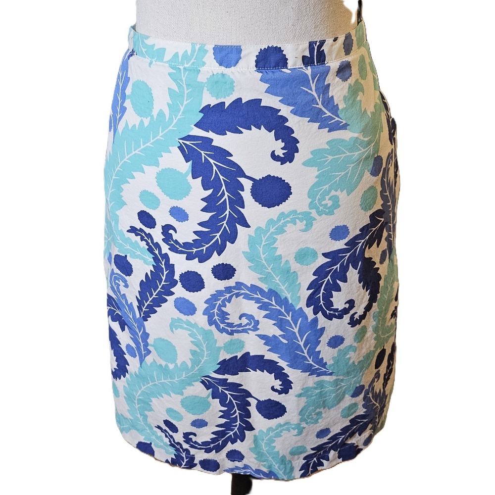 Boden Women A-line Skirt 12R Navy Teal Leaf Floral Cotton Knee Length 1-01496